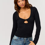 Keyhole Knit Top - black, womens top collection