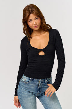 Keyhole Knit Top - black, womens top collection