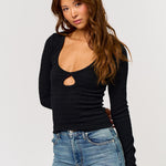 Keyhole Knit Top - black, womens top collection