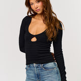 Keyhole Knit Top - black, womens top collection