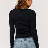 Keyhole Knit Top - black, womens top collection