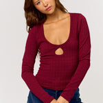 Keyhole Knit Top - burgundy, womens top collection