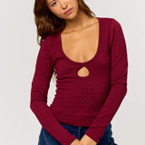 Keyhole Knit Top - burgundy, womens top collection