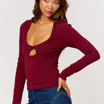 Keyhole Knit Top - burgundy, womens top collection