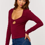 Keyhole Knit Top - burgundy, womens top collection