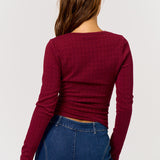 Keyhole Knit Top - burgundy, womens top collection