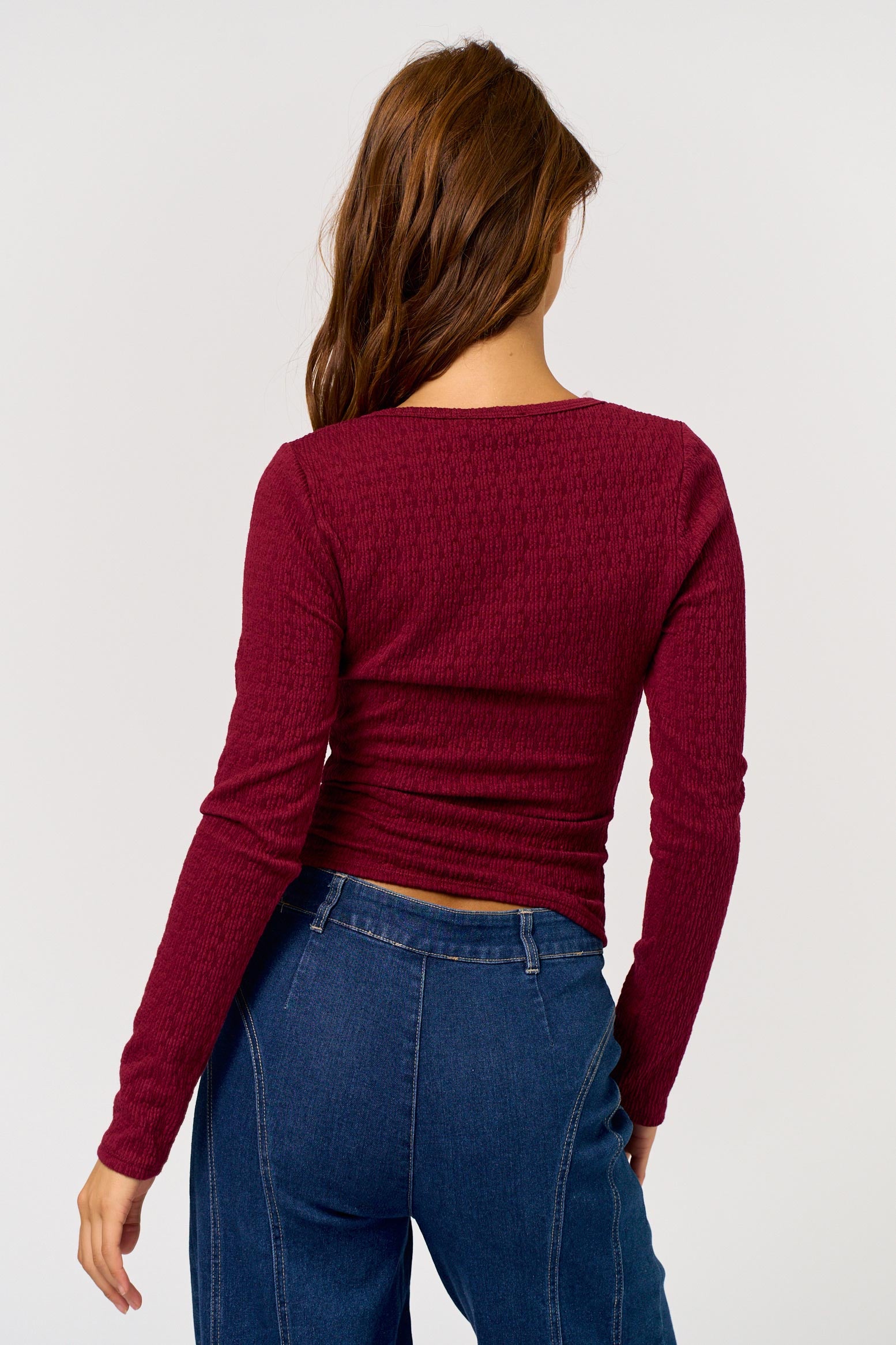 Keyhole Knit Top - burgundy, womens top collection