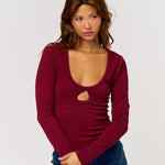 Keyhole Knit Top - burgundy, womens top collection