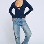 Keyhole Knit Top - navy, womens top collection