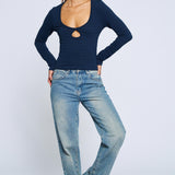 Keyhole Knit Top - navy, womens top collection