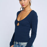 Keyhole Knit Top - navy, womens top collection