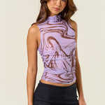 Mock Neck Mesh Top - Purple, Women's Tops Collection
