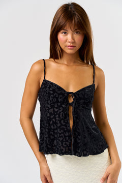 Velvet Front Tie Cami - black, womens top collection