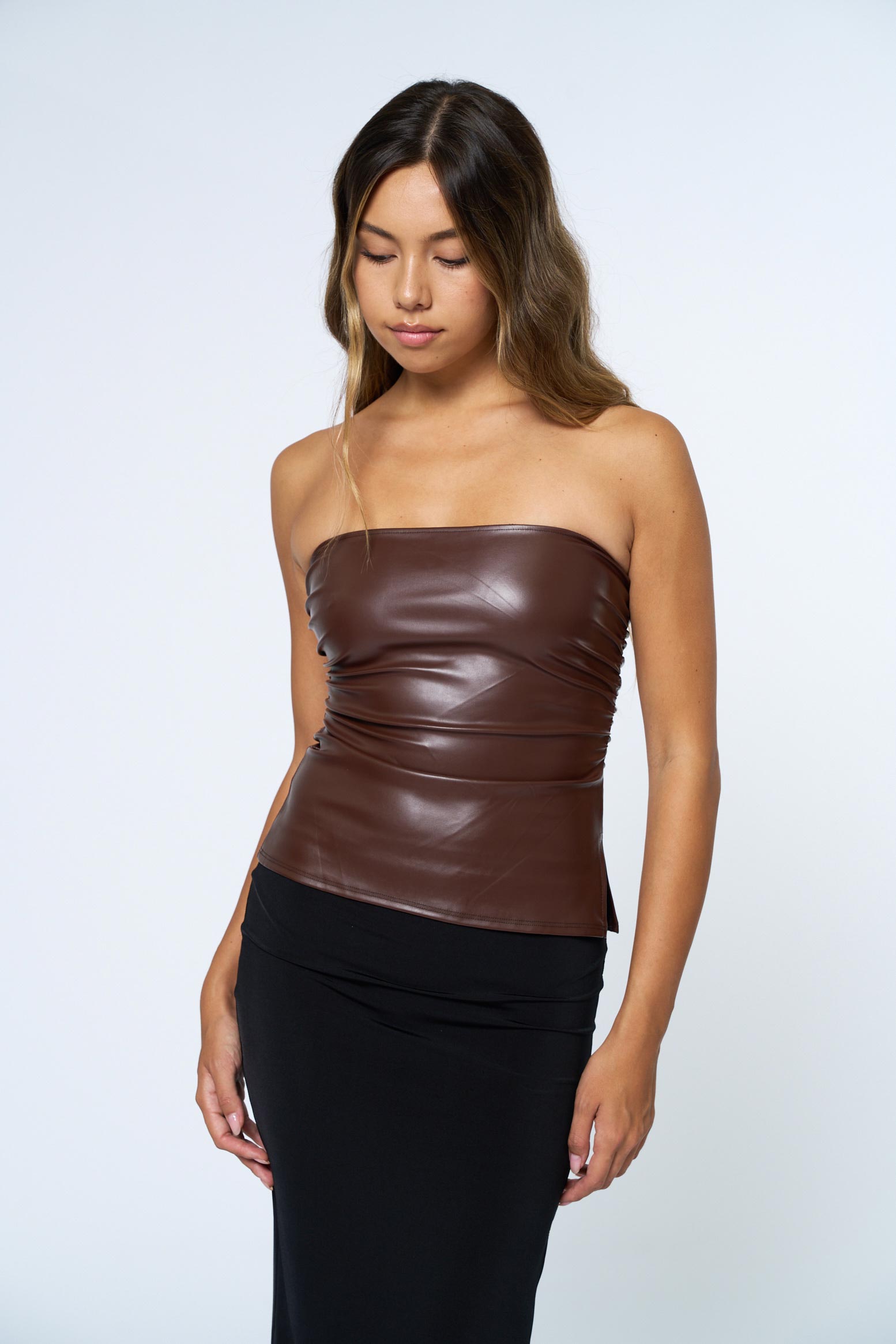 Ruched Tube Top - brown, womens tube top collection