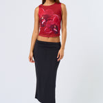 Mesh Thick Strap Tank Floral Detail - Red Multi, Women's Tops Collection
