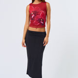Mesh Thick Strap Tank Floral Detail - Red Multi, Women's Tops Collection