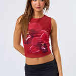 Mesh Thick Strap Tank Floral Detail - Red Multi, Women's Tops Collection