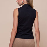 Curved Open Neckline Zip Up Top