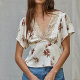Satin Top With Lace Trim