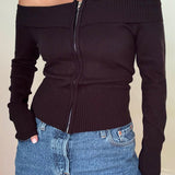 Off Shoulder Zip Sweater