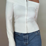 Off Shoulder Zip Sweater