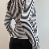Turtle Neck Knit Top - black and white striped, womens top collection