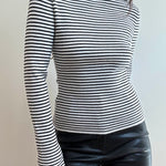 Turtle Neck Knit Top - black and white striped, womens top collection