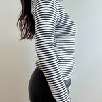 Turtle Neck Knit Top - black and white striped, womens top collection