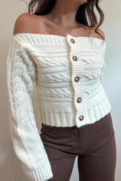 Off Shoulder Button Down Sweater