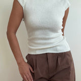 Knit High Neck Cap Sleeve Top