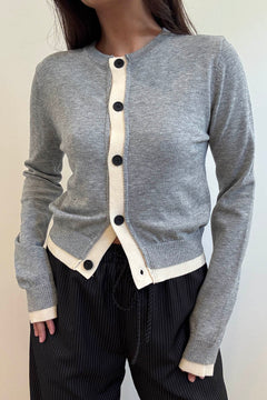 Two Tone Button Up Cardigan - grey, womens cardigan collection