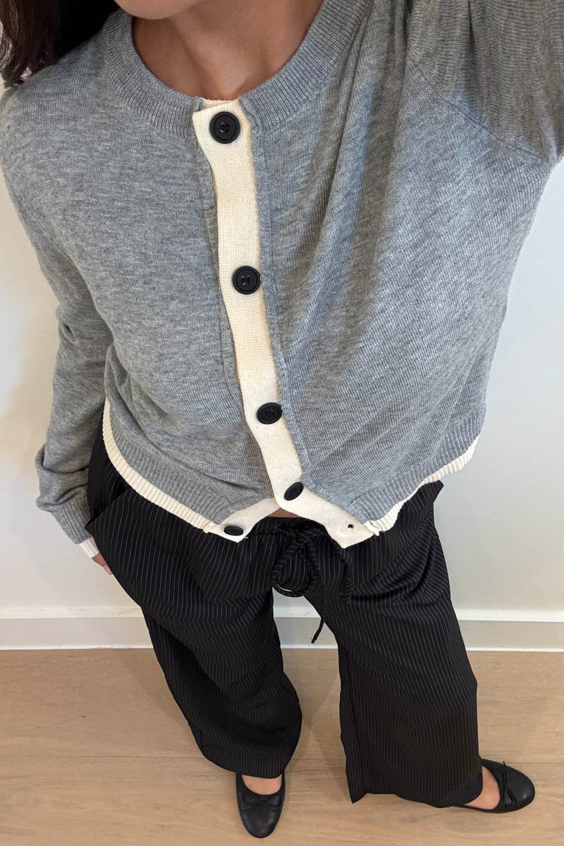 Two Tone Button Up Cardigan - grey, womens cardigan collection