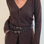 Chunky Cardigan With Waist Belt - chocolate brown with black belt, womens cardigan collection 