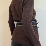 Chunky Cardigan With Waist Belt - chocolate brown with black belt, womens cardigan collection 