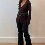 Chunky Cardigan With Waist Belt - chocolate brown with black belt, womens cardigan collection 