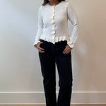 Ruffled Edge Cardigan - white, womens cardigan collection