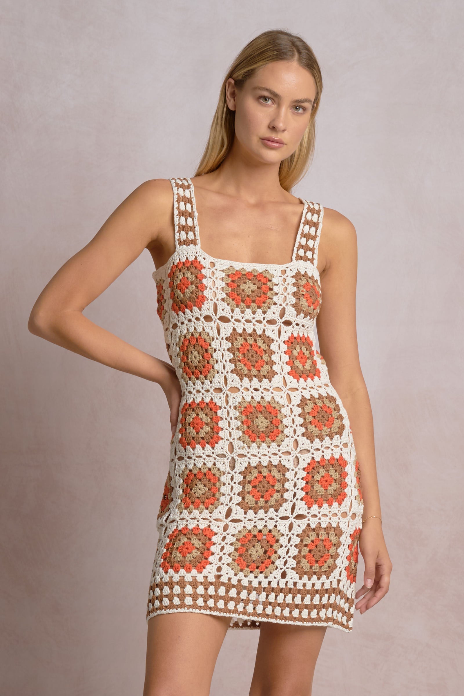 Crochet Patchwork Dress - white combo, womens dress collection