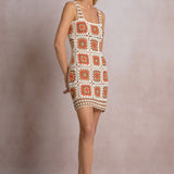 Crochet Patchwork Dress - white combo, womens dress collection