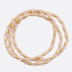 Stack Circle Cylinder Beaded Bracelet - gold and pink, womens bracelet collection