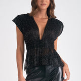 Shoulder Pad Sparkly Wrap Top