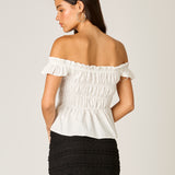 Off Shoulder Eyelet Top - White, Women's Tops Collection