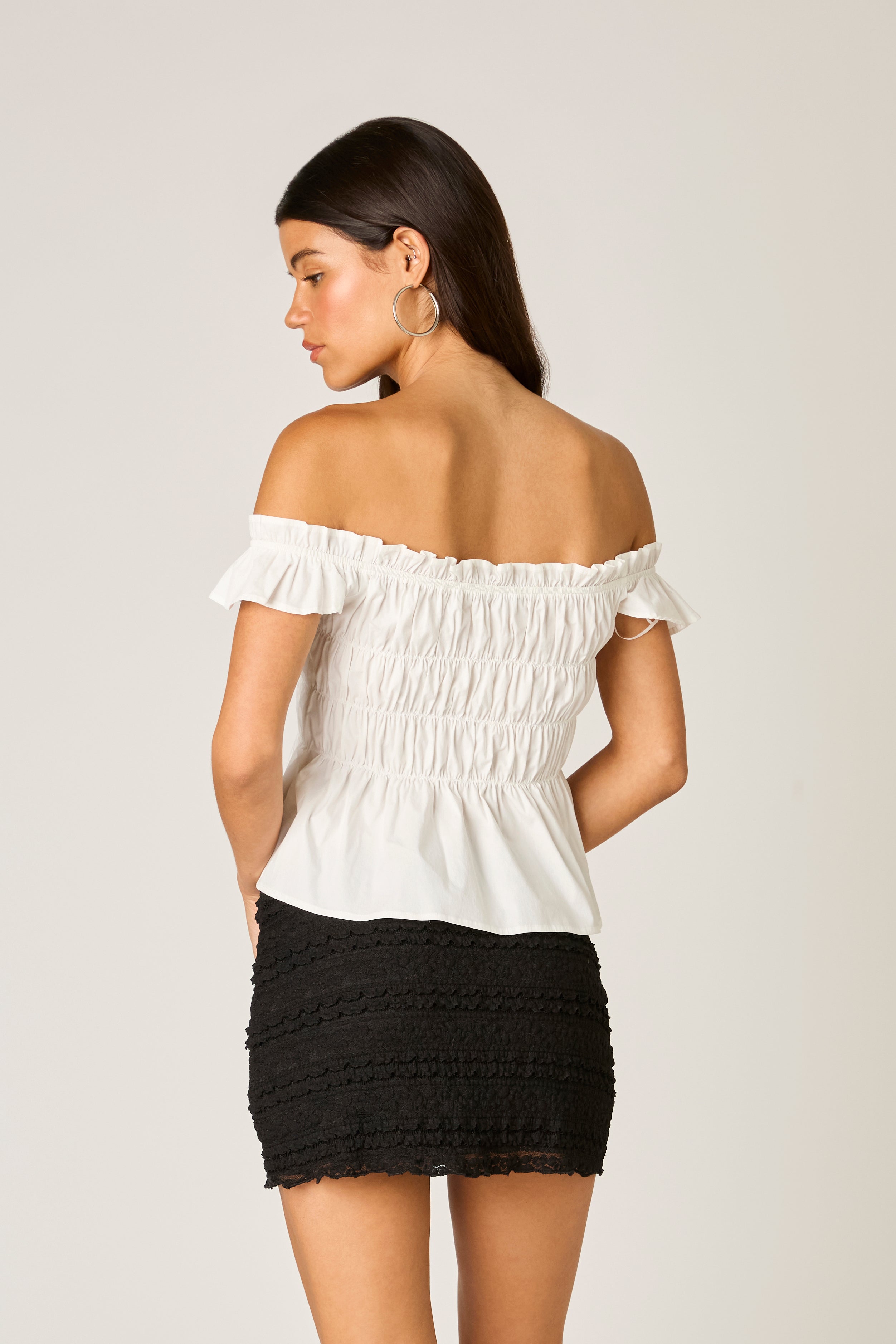 Off Shoulder Eyelet Top - White, Women's Tops Collection