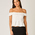 Off Shoulder Eyelet Top - White, Women's Tops Collection