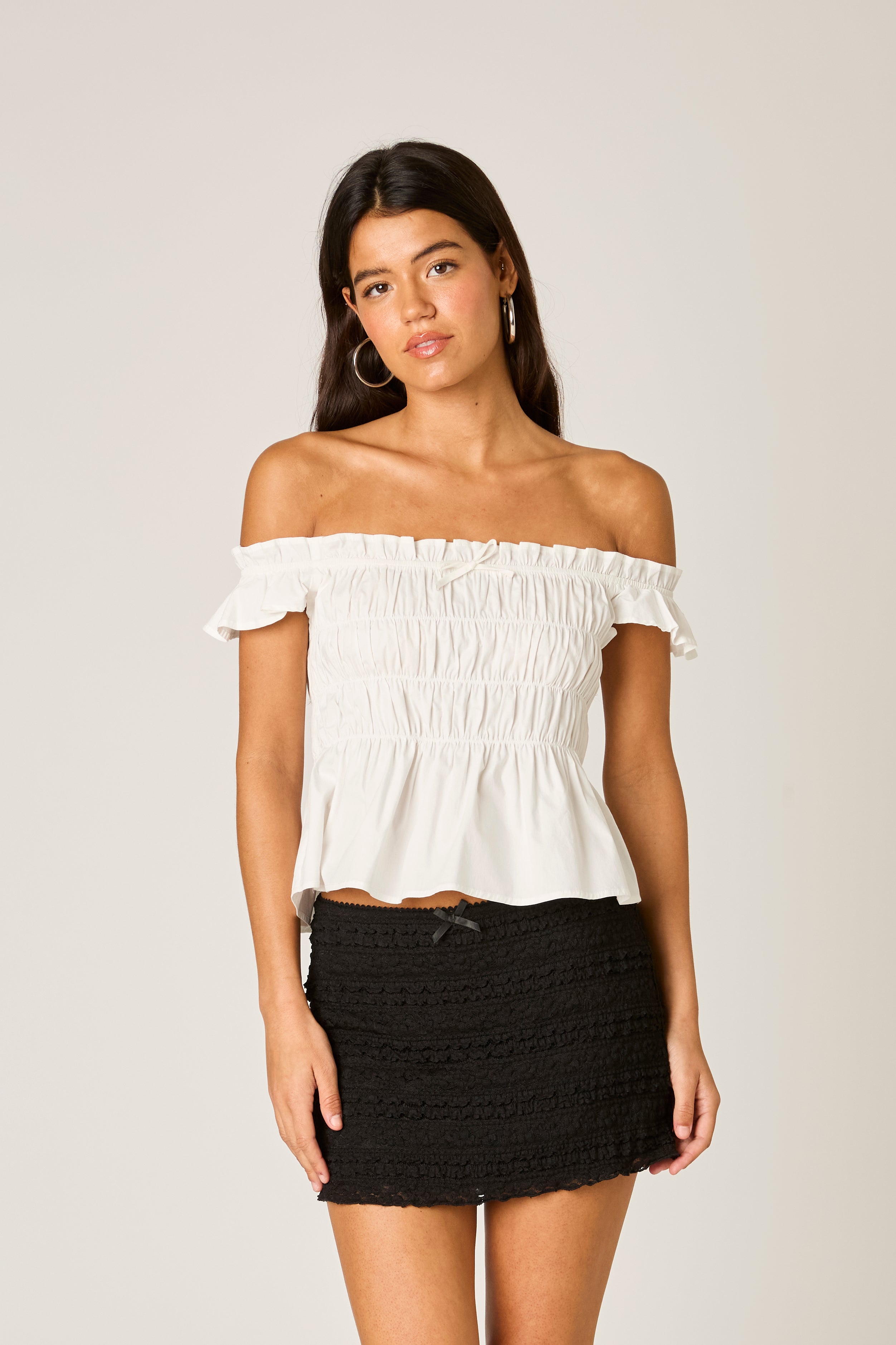 Off Shoulder Eyelet Top - White, Women's Tops Collection
