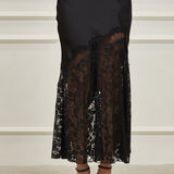 Flared Midi Skirt Satin and Lace