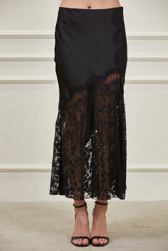 Flared Midi Skirt Satin and Lace