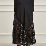 Flared Midi Skirt Satin and Lace