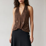 Sequin Halter Front Twist Top