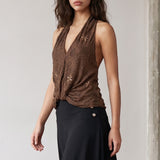 Sequin Halter Front Twist Top