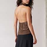 Sequin Halter Front Twist Top